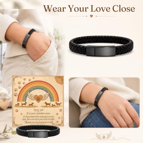 Pet Memorial Gifts for Dogs, Cremation Bracelet for Ashes with Rainbow Bridge Card, Dog Loss Sympathy Keepsake, In Memory of Dog Remembrance Bracelet for Men Women