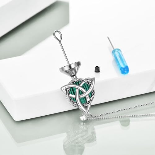 WINNICACA Celtic Knot Necklace 925 Sterling Silver Celtic Pendant Irish Urn Necklace Jewelry Birthday Anniversary Valentine's Day Gifts for Her Women Wife Girlfriend Daughter - style: 2-Celtic Knot Urn Necklace(Malachite)
