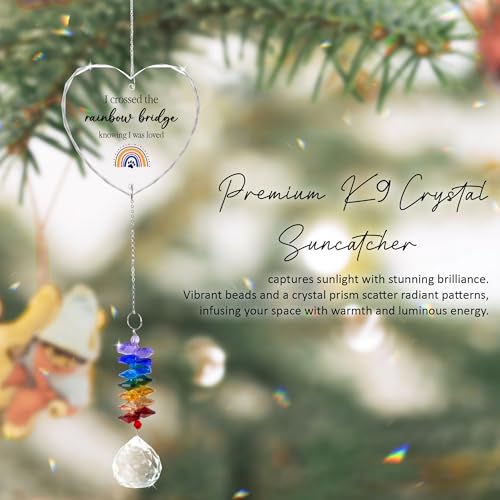 Pet Memorial Suncatcher I Crossed the Rainbow Bridge - Dog Memorial Gifts - Pet Loss - Thoughtful Dogs and Cats Remembrance - Pet Sympathy - Crystal Bereavement Gift - color: I Cross the Rainbow Bridge