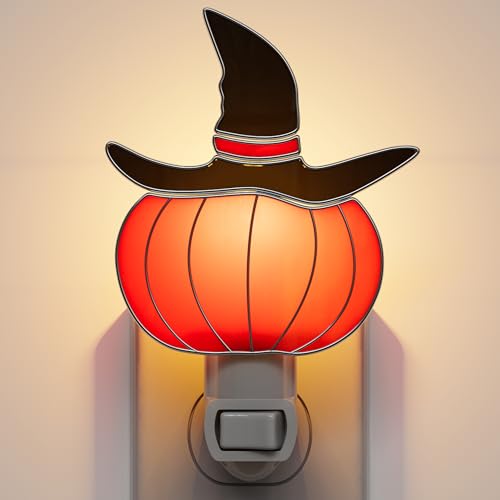 Stained Glass Witch Hat Night Lights Plut in Wall Halloween Decor - color: Witch Hat
