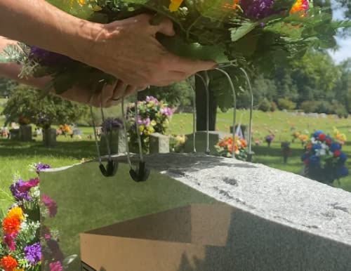 Sympathy Silks Artificial Cemetery Flowers - Grave Headstone Flowers for Mother's Day - Garden Mums Beauty Pink and Cream Saddle