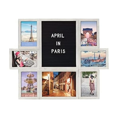 MELANNCO Customizable Letterboard 7-Opening Photo Collage, 22 x 18 inch, Distressed White - color: Distressed White, size: 22x18 - 7 Opening