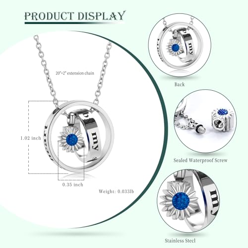 Daisy Cremation Jewelry Necklaces Stainless Steel Circle of Life Eternity Urn Necklaces for Ashes Memorial Keepsake Daisy Pendant for Women Men Gifts With Funnel Kit & Bag - color: Blue