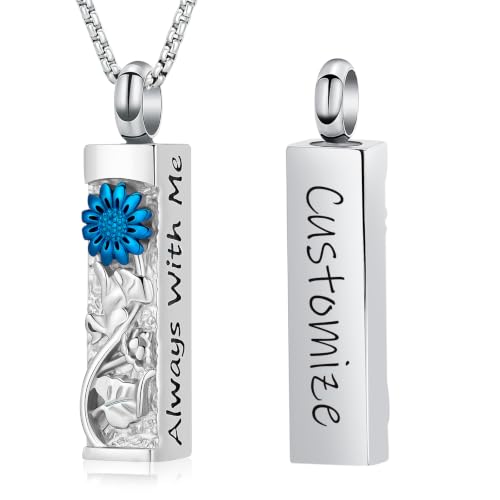 Sunflower Urn Necklace for Ashes Cylinder Ashes Pendant Flower Celtic Cremation Jewelry Keepsake Urn Pendant Vial Memorial Jewelry for Ashes for Women Men Always with Me - color: Customize