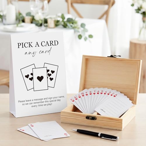 AceOrbit 57 Pack Green Wedding Guest Book Playing Cards Set with Wooden Box - color: White, style: Stylish