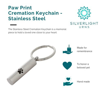 Paw Print Keychain for Ashes, Stainless Steel, Key Chain, Cremation Jewelry for Ashes, Cremation Keychain for Ashes