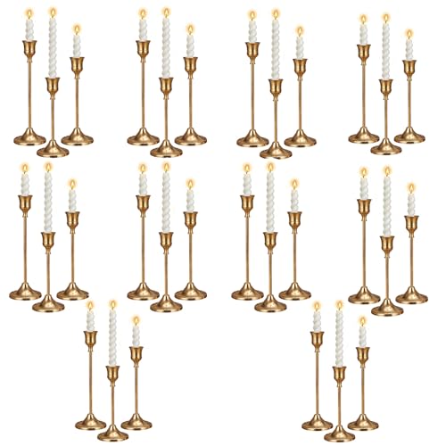 10 Sets Candle Holder Brass Gold Candlestick Holders -Vintage Modern Metal Taper Candle Holders, Decorative Centerpiece for Table Mantel, Wedding Kitchen Home Decor, Wedding Gift,30Pcs - color: Brass Gold, size: 30pcs