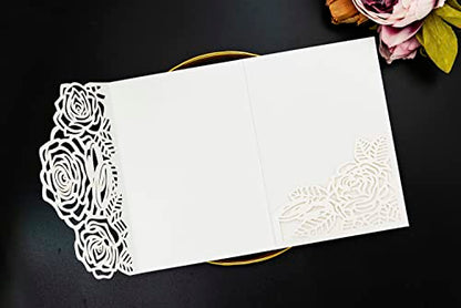Laser Cutting Invitation Card Greeting Card Graduation Party Rose Flower Wedding Birthday Party Invitations Invitation Pocket With Envelope (White) | Greeting Card, Graduation Party, Rose Flower, Wedding Birthday Party Invitations, Invitation Pocket With