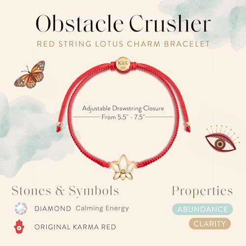 KARMA AND LUCK Adjustable Red String Bracelet for Women | Polished for Versatile, Everyday Elegance - style: Lotus