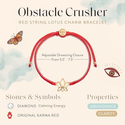 KARMA AND LUCK Adjustable Red String Bracelet for Women | Polished for Versatile, Everyday Elegance - style: Lotus