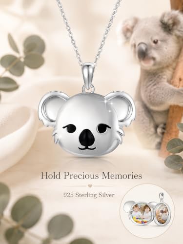 CUOKA MIRACLE Sterling Silver Animals Locket Necklace for Women Keepsake | That Holds Picture Personalized Customize Photo Locket Gift for Mom Grandma - style: 11-Koala