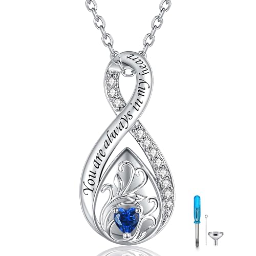 Sterling Silver Urn Necklace for Ashes for Women: Infinity Cremation Jewelry for Women - Ashes Keepsake Pendant Memorial Jewelry Gifts for A Loss of Loved Ones - color: deep blue