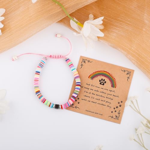 Pet Memorial Bracelet, Dog Loss Sympathy Gift Rainbow Colorful Polymer Clay Drawstring Bracelet Gift for Women Men Who Loss of Pets Cat Furry Friend