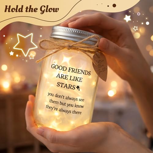 Friendship Gifts for Women - Mason Jar Night Light Unique Birthday Gifts | Unique Birthday Present, Meaningful Appreciation Keepsake, Coworker Farewell, Sentimental 15oz Glass - style: GOOD FRIENDS