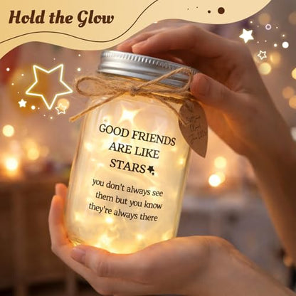 Friendship Gifts for Women - Mason Jar Night Light Unique Birthday Gifts | Unique Birthday Present, Meaningful Appreciation Keepsake, Coworker Farewell, Sentimental 15oz Glass - style: GOOD FRIENDS