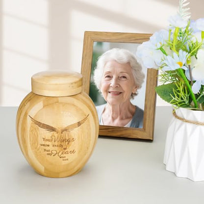 SOITIS Small Urns for Human Ashes-4.3 Inches Bamboo with Wing Pattern, Cremation Urns for Human Ash, Mini Urns for Human Ashes Keepsake Urn Holder, Ash Keepsake - color: Wing