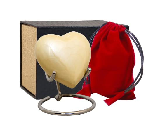 Yellow Love Heart Small Cremation Urn for Human Remains Ashes | Sunflower Theme Sacred Funeral Ashes Container Keepsake | Display Stand | Paper Funnel | Gift Box - color: Yellow