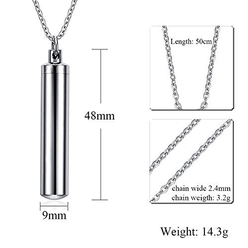 TTVOVO Cylinder Cremation Urn Necklace for Ashes Memorial Keepsake Ashes Holder Urn Locket Cylinder Charm Pendant Necklaces for Men Women Stainless Steel Remembrance Waterproof Hypoallergenic Jewelry