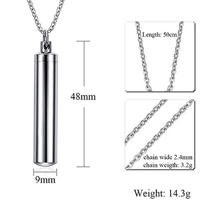 TTVOVO Cylinder Cremation Urn Necklace for Ashes Memorial Keepsake Ashes Holder Urn Locket Cylinder Charm Pendant Necklaces for Men Women Stainless Steel Remembrance Waterproof Hypoallergenic Jewelry