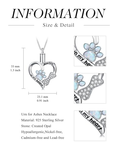 WINNICACA Silver Cremation Urn Necklaces for Ashes of Loved Ones - style: Paw Print Urn Necklaces