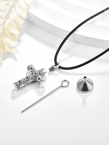 Dreamboat Pet Cremation Urn Necklaces for Dog Cat Ashes 925 Sterling Silver Paw Print Keepsake Pendant Memorial Jewelry Gifts for Women Men - style: 01E-Corss Vial