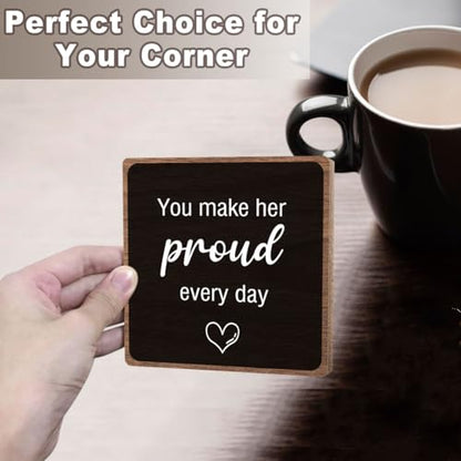 Memorial Gifts for Loss of Loved One, Funeral Remembrance Keepsake Plaque | Unique Grieving Present for Women Family Friends Desk Shelf Decor, Wooden Sign Tabletop, Best for Daily Remembrance - style: Proud