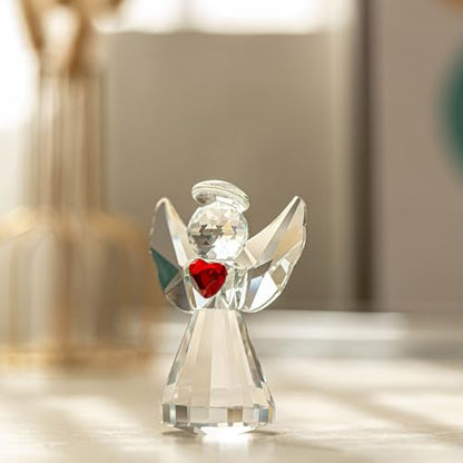 3in Glass Angel Figurines Crystal Guardian Angels Statue | Art Glass Angel Heart Paperweight Ornaments, Christmas Birthday Gifts for Women Mom - style: angle-heart