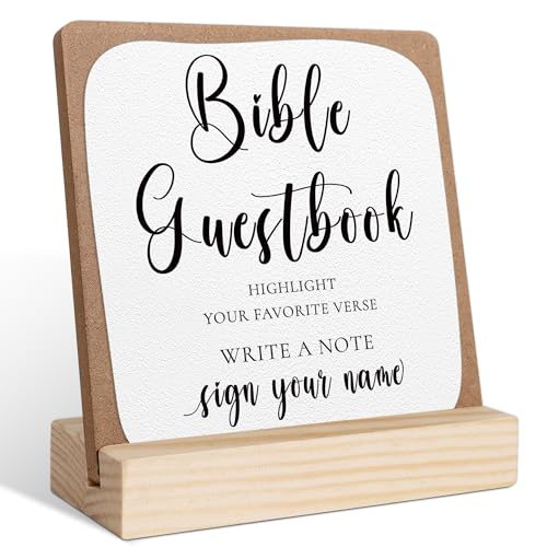 Bible Guest Book Sign, Wedding Signs for Ceremony and Reception, Bridal Shower Centerpieces for Tables, Marriage Reception, Bridal Shower Party Favors, Wedding Sign with Wooden Base - color: Bible Guest Book