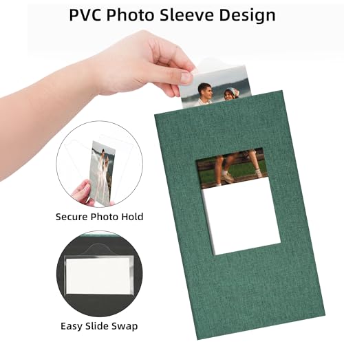 4x6 Slip In Photo Album Holds 300 Pockets Cloth Cover Dark Green | DIY cover window, Acid free pages, PVC free pockets, Family Travel Wedding, Gift ready - color: Dark Green, size: 300 Pockets