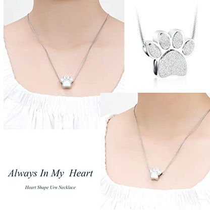 zeqingjw Pet Cremation Jewelry for Ashes Pendant Paw Print Pet Heart Urn Necklace Memorial Keepsake Jewelry for Pet/Dog's/Cat's Ashes - color: Paw-Silver