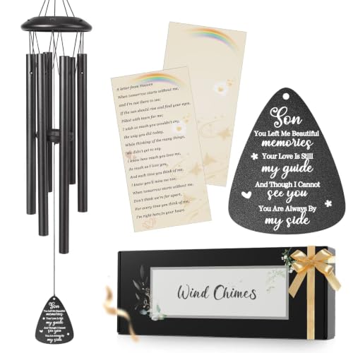 Memorial Gifts for Loss of Son, 25''Memorial Wind Chimes for Loss of Son Gifts, Condolence/Remembrance/Bereavement Gift,Windchimes in Memory Sympathy Gift,Funeral Decor for Garden Outside,Black - size: Son