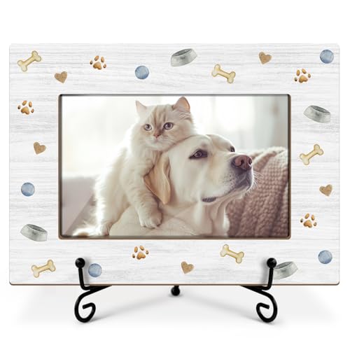 Utaqer Dog Picture Frame, Bones & Paw, Picture Gifts For Women Wife Friend, Wooden Picture Frame For Keepsake Birthday Holiday, 4X6 Photo Frame With Stand -31 - style: Cartoon Bones