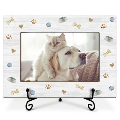 Utaqer Dog Picture Frame, Bones & Paw, Picture Gifts For Women Wife Friend, Wooden Picture Frame For Keepsake Birthday Holiday, 4X6 Photo Frame With Stand -31 - style: Cartoon Bones