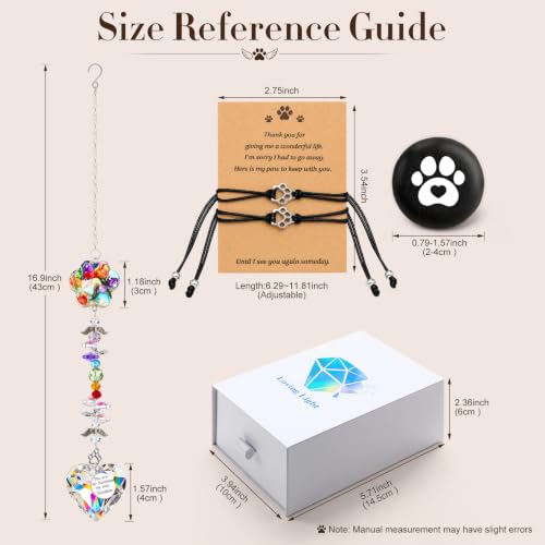 Junkin Pet Memorial Gifts for Loss of Dog Cat Sympathy Gift Set with Rainbow Bridge Paw Suncatcher, Paw Bracelet and Comfort Stone Remembrance Keepsake for Pet Lovers Friends Family