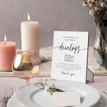 Cant Wait to See What Develops Sign, Wedding Photo Guest Book Wooden Stand Sign 5"X7", Welcome Wedding Guestbook Signs for Reception - color: Develops
