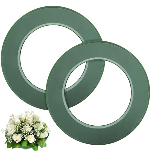 2Pcs Floral Foam Ring 11.81" Flower Foam Wreath Base with Suction Cup, Wet Floral Foam Wreath for Artificial & Fresh Flowers, for Wedding Car Table Centerpiece Florist Flower Arrangement