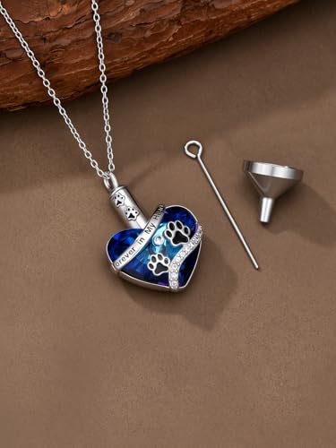 Urn Necklace for Women Sterling Silver Meaningful Memorial Jewelry | Paw Print/Butterfly/Dragonfly/Bird/Dolphin/Mountain/Tree of Life Urn Necklace for Ashes Cremation Keepsake Jewelry for Women - style: Heart-Paw print