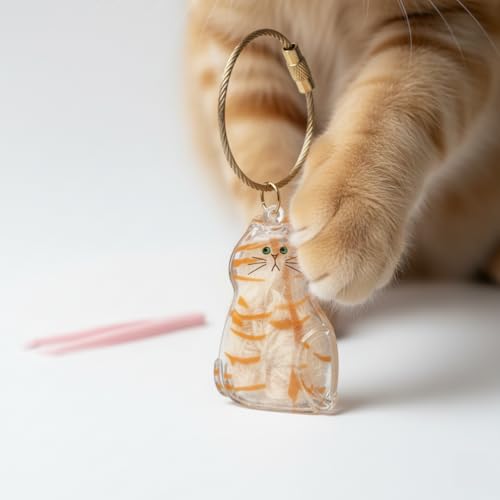 Acun Pet Hair Keepsake Keychain for Dog & Cat Fur Clear Memory Charm Collector Keychain Holder - color: Je0027-c-ginger Cat