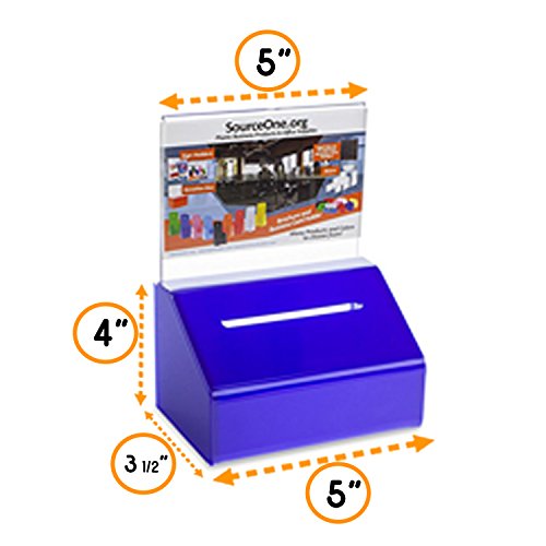 SOURCE ONE Acrylic Heavy Duty Donation/Ballot Box with Lock and Sign Holder - color: Blue, size: 6 Pack