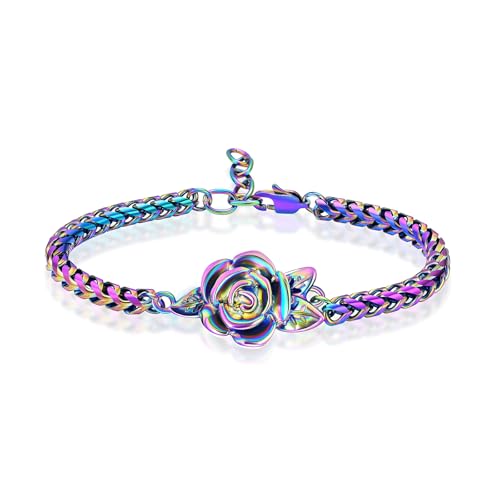 Minicremation Women's Adjustable Rose Urn Bracelet Ashes Holder Memorial Elegant Link Chain Keepsake Cremation Bangle to Hold Ashes - color: Colorful-A
