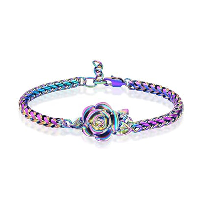 Minicremation Women's Adjustable Rose Urn Bracelet Ashes Holder Memorial Elegant Link Chain Keepsake Cremation Bangle to Hold Ashes - color: Colorful-A