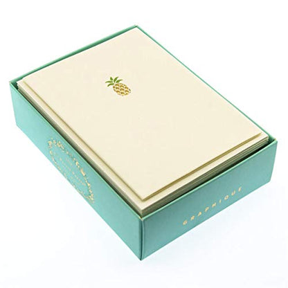 Graphique Pineapple La Petite Presse Boxed Notecards - 10 Embellished Gold Foil Pineapple Blank Cards with Matching Envelopes, 3.25" x 4.75" - color: Pineapple
