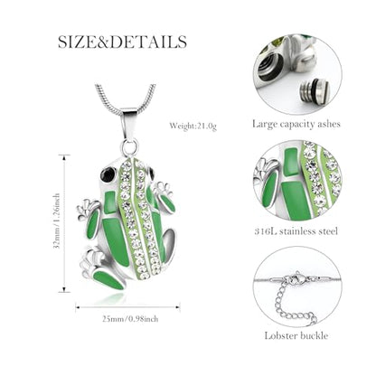 Frog Urn Necklace for Ashes Animals Cremation Jewelry Stainlee Steel Memorial Necklaces Keepsake Jewelry Ashe Holder Pendant for Human Ashes with Filling Kits - color: Green