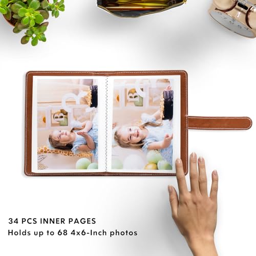 Photo Album 4x6 Photos - 68 Pockets Small Mini Capacity Premium Vegan Leather Cover Case, Portable Wallet Photo Book for Boys Girls Birthday Wedding (Brown) - color: Brown