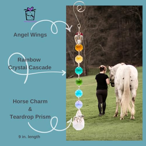 Pet Perennials Horse Suncatcher – Crystal Rainbow Prism with Angel Wings & Charm – Horse Loss Gifts for Window Display – Memorial Ornament for Equine Remembrance & Sympathy