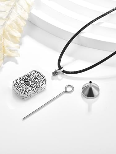 Dreamboat Pet Urn Necklace for Dog Cat Ashes 925 Sterling Silver Paw Print Cremation Keepsake Pendant Celtic Knot Memorial Jewelry Gifts for Women Men - style: 05B-Rectangle (Silver Personalized)