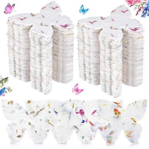 100 Pcs Handmade Seed Paper Plantable Wildflower Seed Paper Recycled Flower Petals Tags Wedding Favors for Guests Gifts Cards for Envelope Birthday Party, 5 Styles(Butterfly Shape) - style: Butterfly Shape