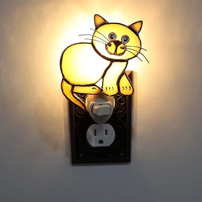 Gift Essentials Tan Cat Plug-in Night Light - Stained Glass Nightlight | Tan Cat Stained Glass Plug-in Nightlight with On/Off Rocker Switch. Includes One 4-Watt Replaceable Warm-Glow Bulb. - color: Tan Cat