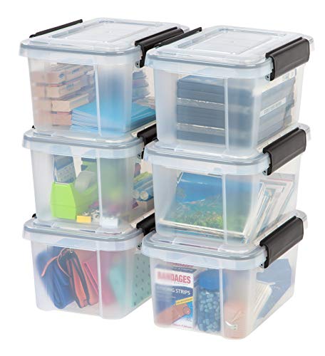 IRIS USA 6-Pack 6 Qt Storage Bins with Gasket Lids, Clear/Black | WeatherPro seal protects shoes, crafts, documents and supplies from dust and moisture - size: 7 Qt, style: 6 Pack