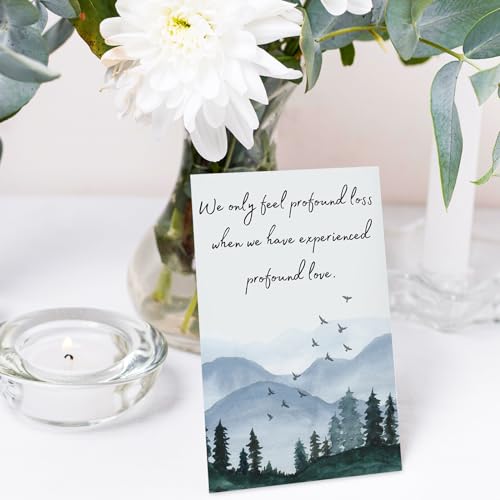 Whaline 25 Packs Funeral Thank You Cards Sympathy Thank You Card with Envelopes Stickers Watercolor Forest Bereavement Cards with Message for Condolences Memorial Service Loved Ones